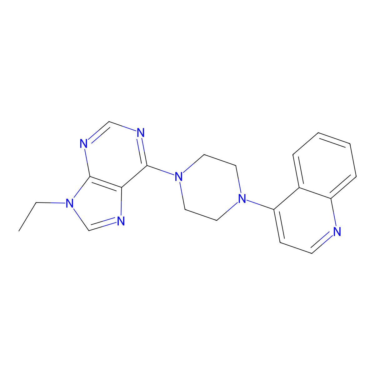 4-[4-(9-ethyl-9H-purin-6-yl)piperazin-1-yl]quinoline molecular structure, CAS 2640968-38-1