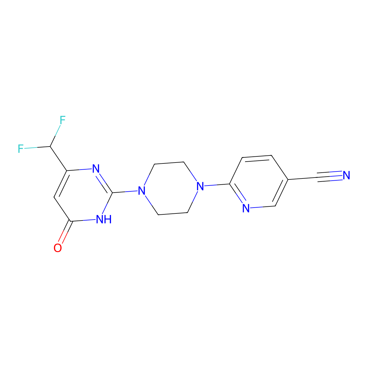 6-{4-[4-(Difluoromethyl)-6-oxo-1,6-dihydropyrimidin-2-yl]piperazin-1-yl}pyridine-3-carbonitrile molecular structure, CAS 2640968-39-2