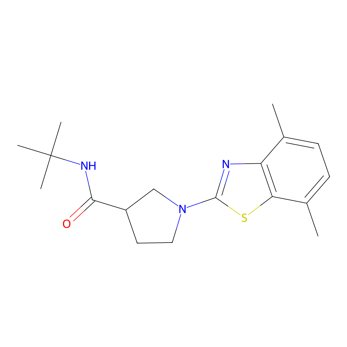 N-tert-butyl-1-(4,7-dimethyl-1,3-benzothiazol-2-yl)pyrrolidine-3-carboxamide molecular structure, CAS 2640968-40-5