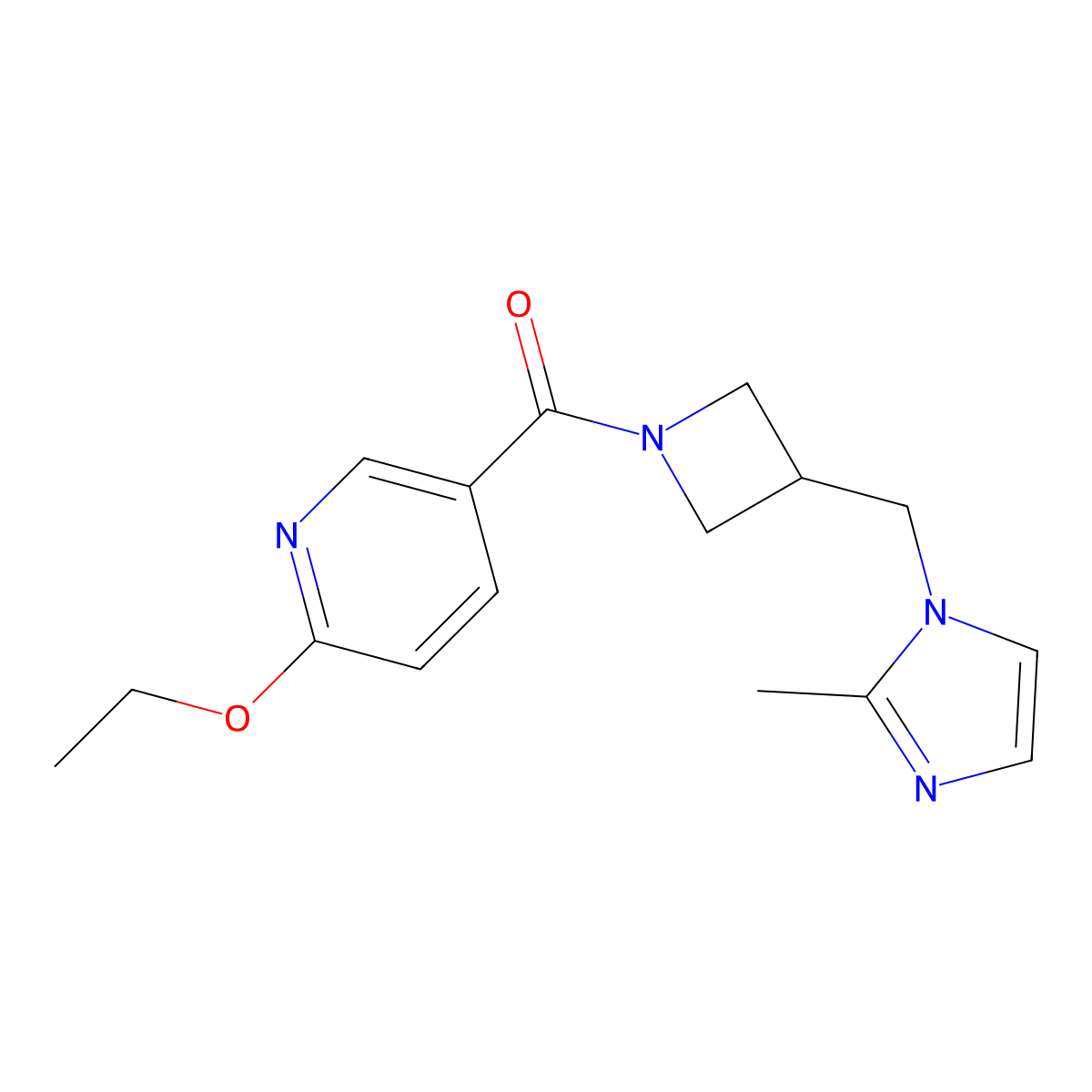 2-ethoxy-5-{3-[(2-methyl-1H-imidazol-1-yl)methyl]azetidine-1-carbonyl}pyridine molecular structure, CAS 2640968-41-6
