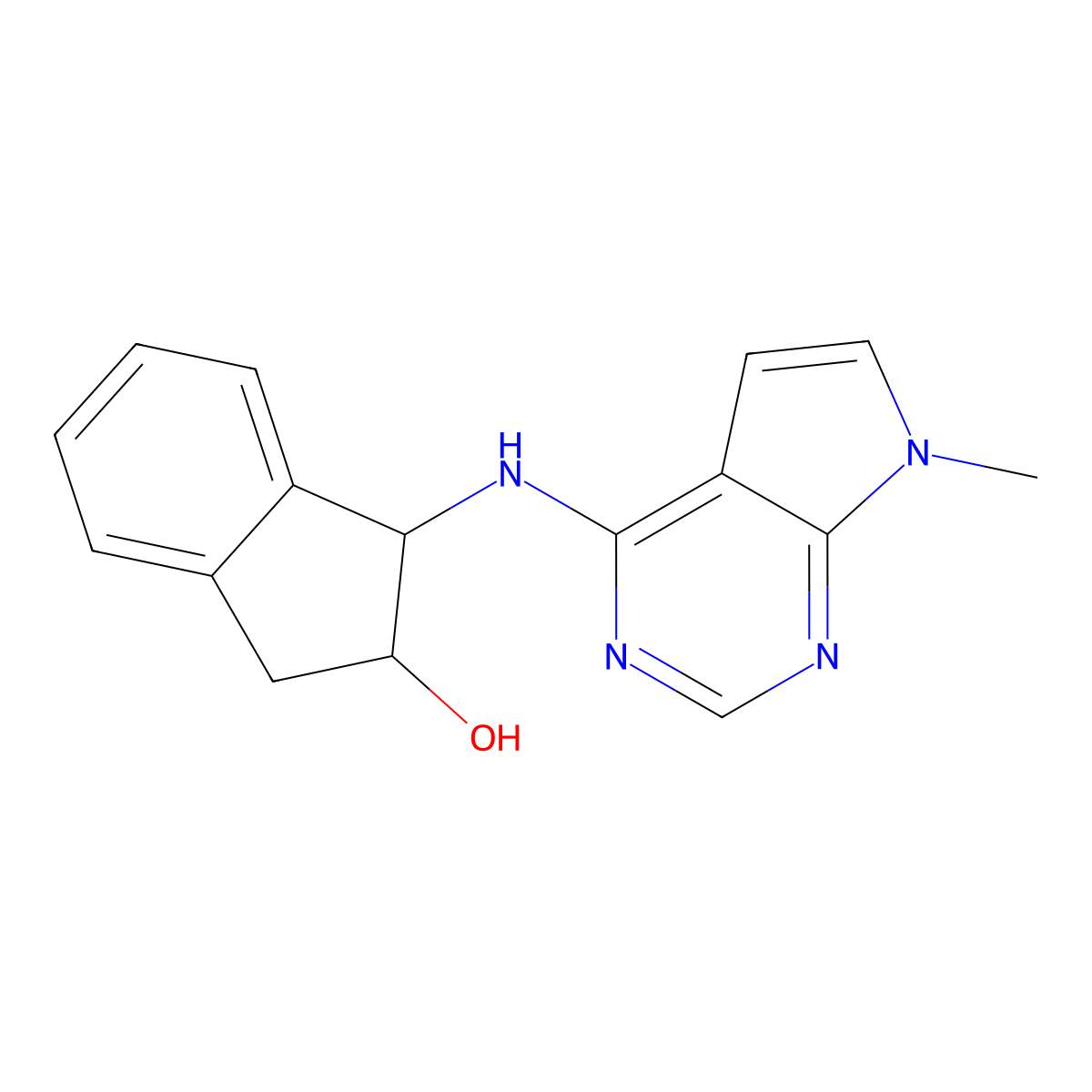 1-({7-methyl-7H-pyrrolo[2,3-d]pyrimidin-4-yl}amino)-2,3-dihydro-1H-inden-2-ol molecular structure, CAS 2640968-43-8