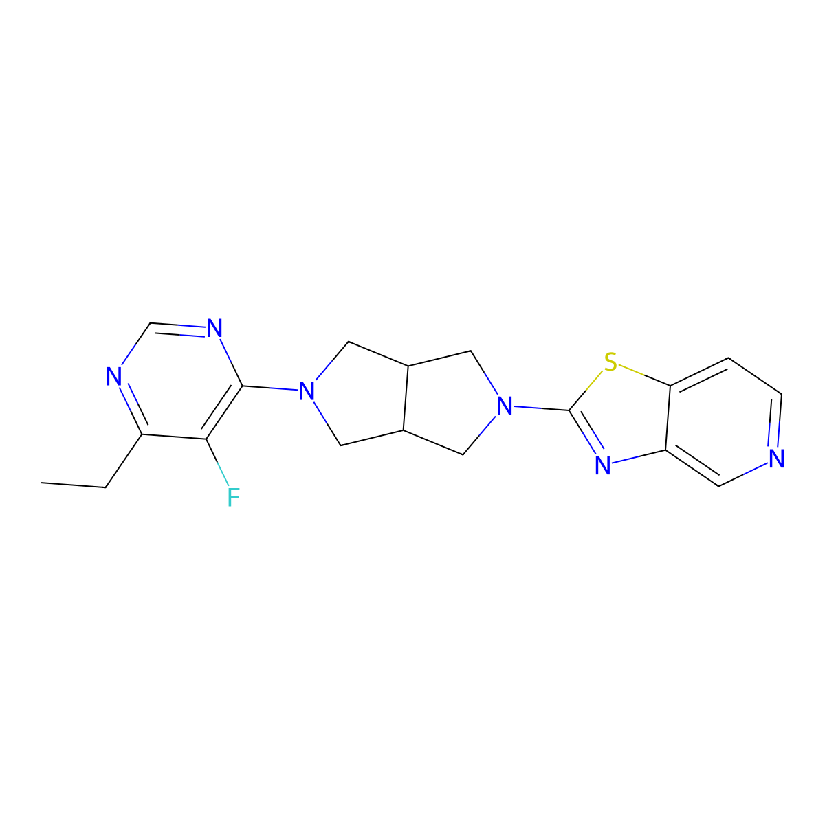 4-Ethyl-5-fluoro-6-(5-{[1,3]thiazolo[4,5-c]pyridin-2-yl}-octahydropyrrolo[3,4-c]pyrrol-2-yl)pyrimidine molecular structure, CAS 2640968-44-9