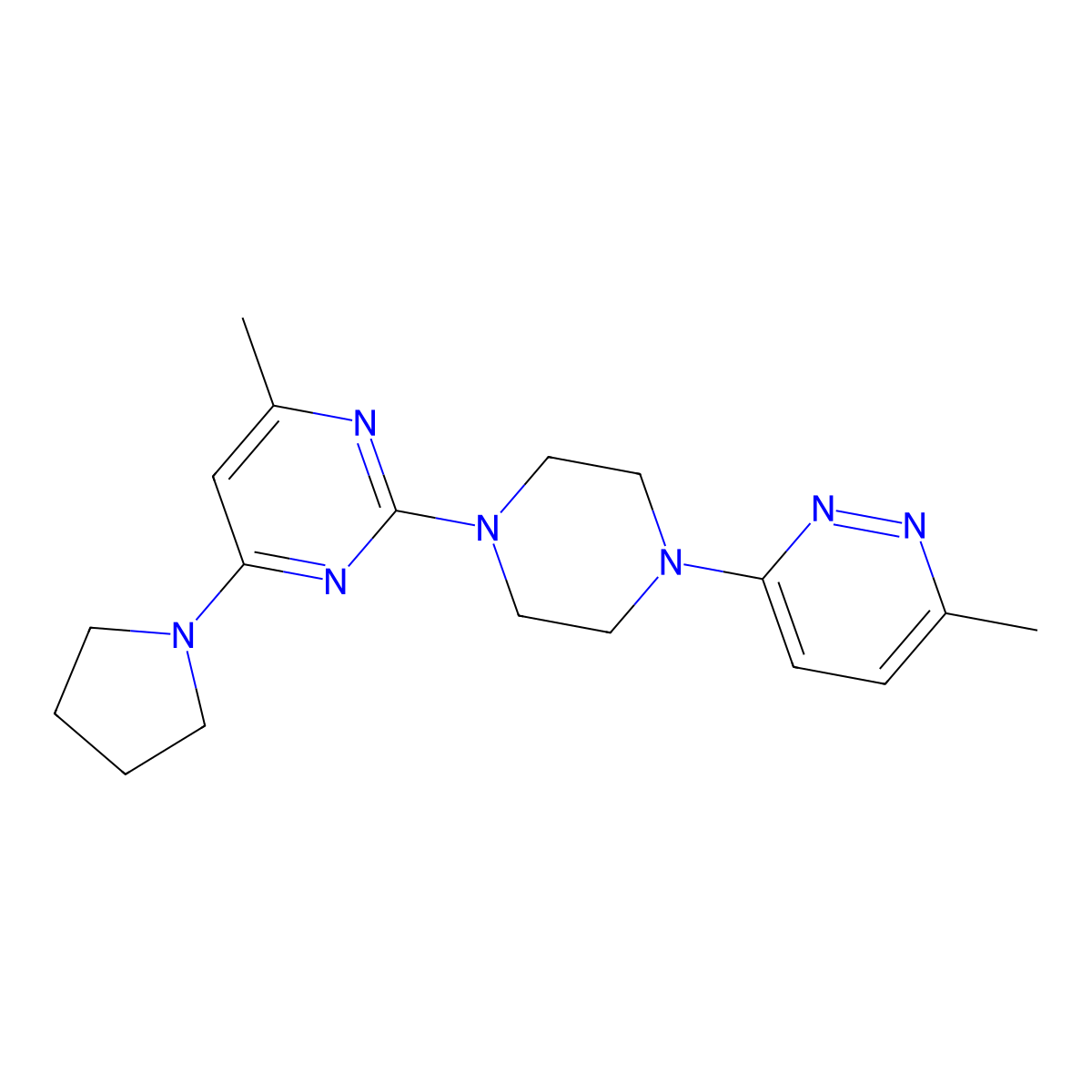 4-Methyl-2-[4-(6-methylpyridazin-3-yl)piperazin-1-yl]-6-(pyrrolidin-1-yl)pyrimidine molecular structure, CAS 2640968-47-2