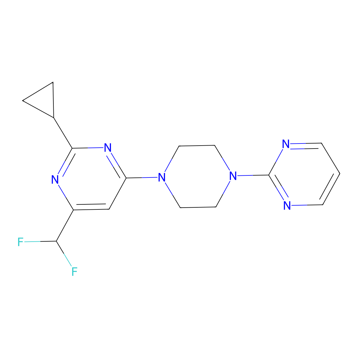 2-Cyclopropyl-4-(difluoromethyl)-6-[4-(pyrimidin-2-yl)piperazin-1-yl]pyrimidine molecular structure, CAS 2640968-49-4