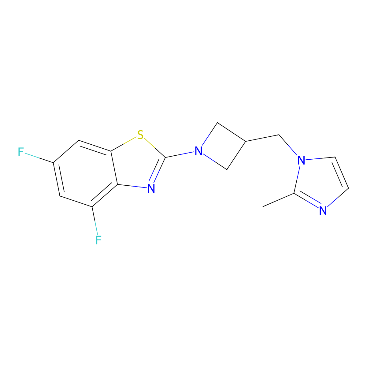 4,6-difluoro-2-{3-[(2-methyl-1H-imidazol-1-yl)methyl]azetidin-1-yl}-1,3-benzothiazole molecular structure, CAS 2640968-50-7