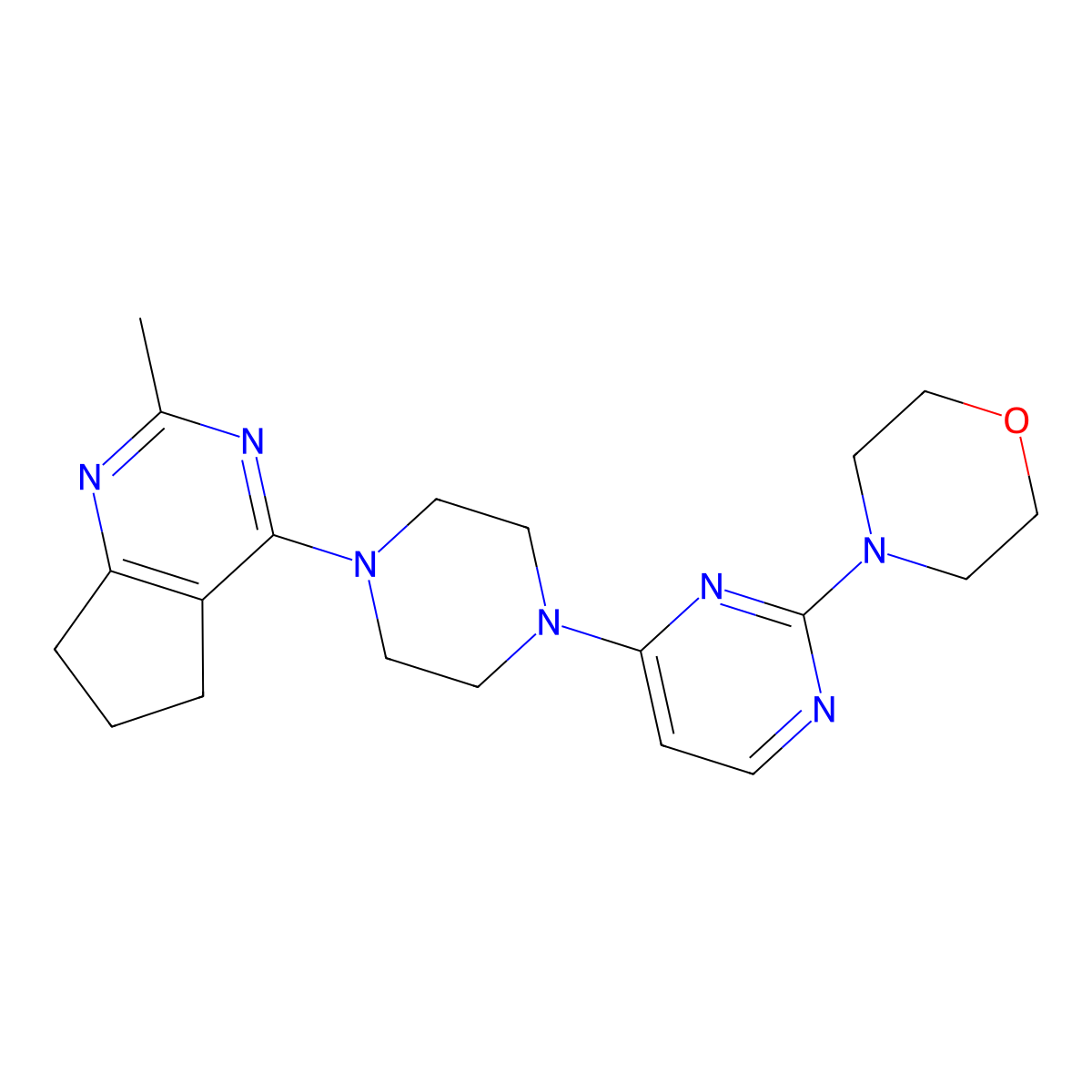 4-[4-(4-{2-methyl-5H,6H,7H-cyclopenta[d]pyrimidin-4-yl}piperazin-1-yl)pyrimidin-2-yl]morpholine molecular structure, CAS 2640968-53-0