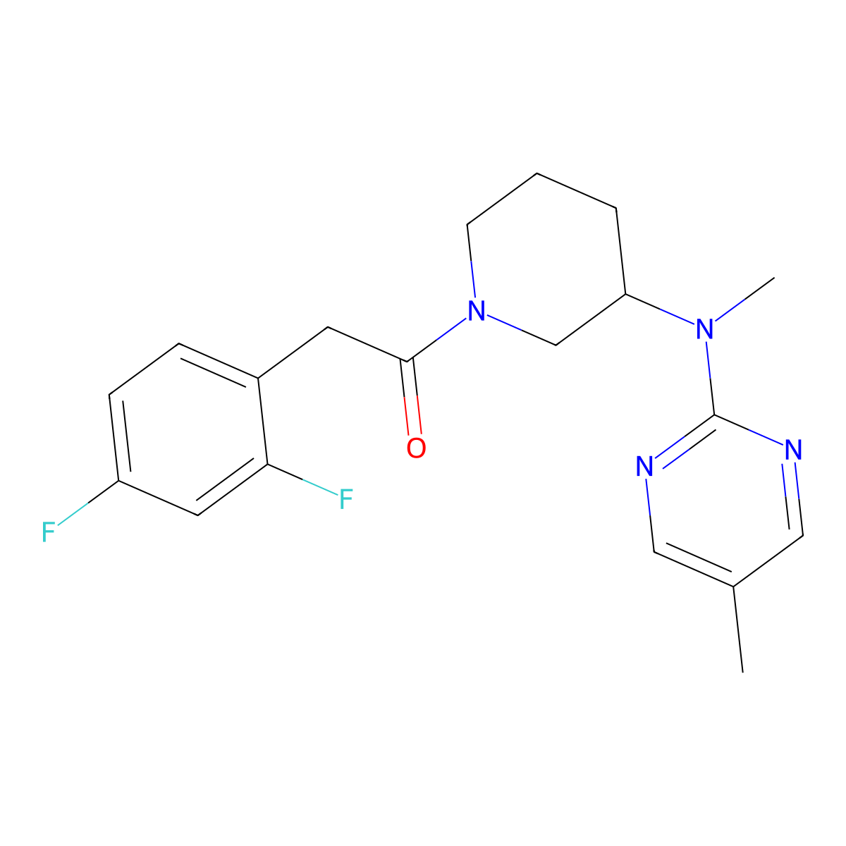 2-(2,4-Difluorophenyl)-1-{3-[methyl(5-methylpyrimidin-2-yl)amino]piperidin-1-yl}ethan-1-one molecular structure, CAS 2640968-55-2