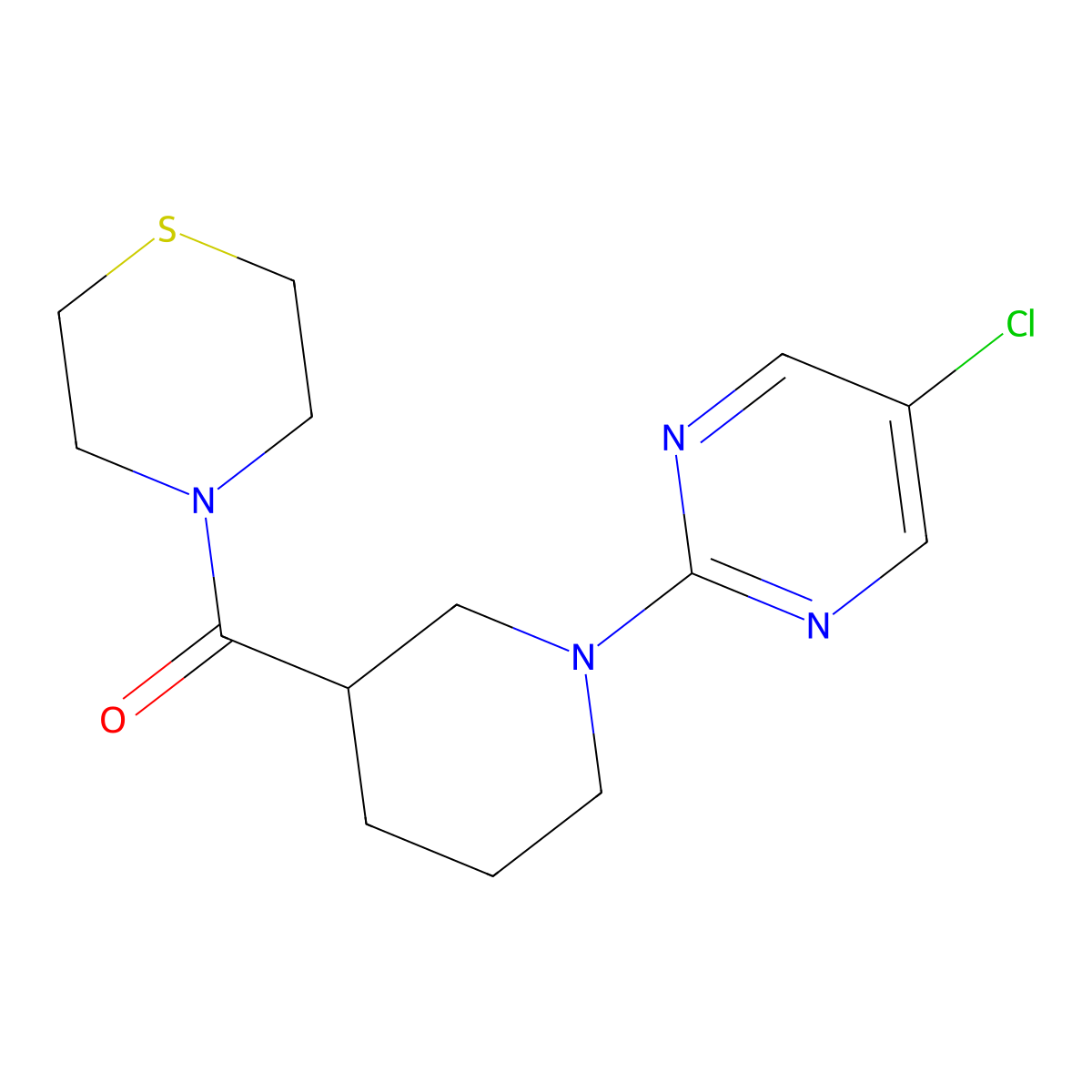 4-[1-(5-Chloropyrimidin-2-yl)piperidine-3-carbonyl]thiomorpholine molecular structure, CAS 2640968-57-4