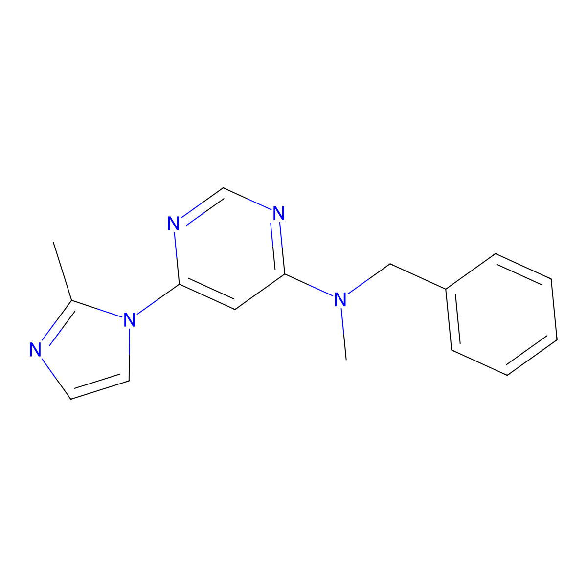 N-benzyl-N-methyl-6-(2-methyl-1H-imidazol-1-yl)pyrimidin-4-amine molecular structure, CAS 2640968-58-5