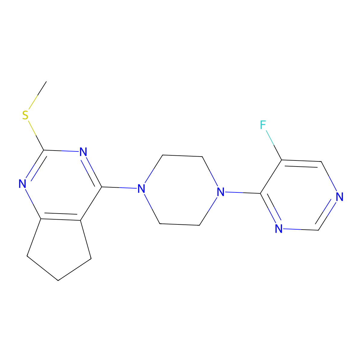 5-fluoro-4-{4-[2-(methylsulfanyl)-5H,6H,7H-cyclopenta[d]pyrimidin-4-yl]piperazin-1-yl}pyrimidine molecular structure, CAS 2640968-62-1