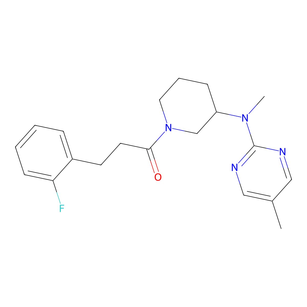 3-(2-Fluorophenyl)-1-{3-[methyl(5-methylpyrimidin-2-yl)amino]piperidin-1-yl}propan-1-one molecular structure, CAS 2640968-63-2