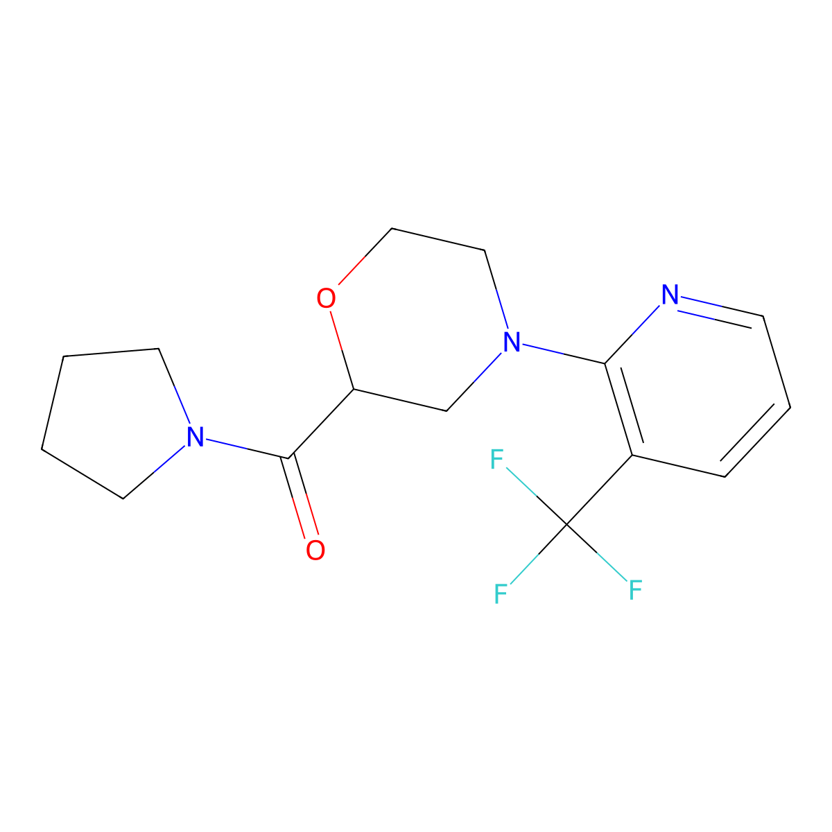 2-(Pyrrolidine-1-carbonyl)-4-[3-(trifluoromethyl)pyridin-2-yl]morpholine molecular structure, CAS 2640968-65-4