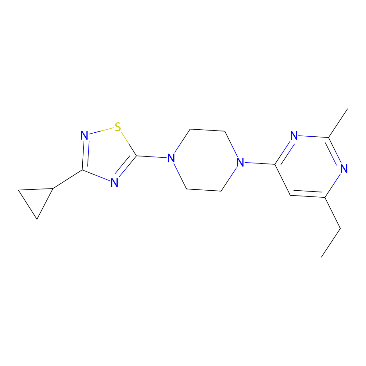 4-[4-(3-Cyclopropyl-1,2,4-thiadiazol-5-yl)piperazin-1-yl]-6-ethyl-2-methylpyrimidine molecular structure, CAS 2640968-66-5