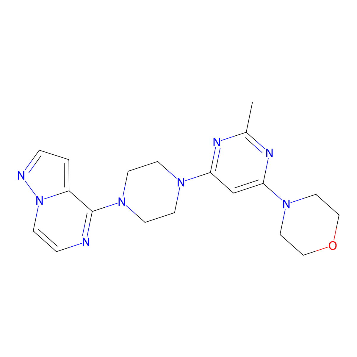 4-[2-Methyl-6-(4-{pyrazolo[1,5-a]pyrazin-4-yl}piperazin-1-yl)pyrimidin-4-yl]morpholine molecular structure, CAS 2640968-67-6