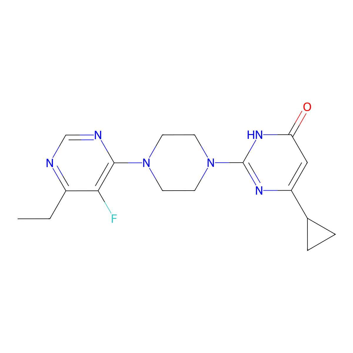 6-Cyclopropyl-2-[4-(6-ethyl-5-fluoropyrimidin-4-yl)piperazin-1-yl]-3,4-dihydropyrimidin-4-one molecular structure, CAS 2640968-70-1