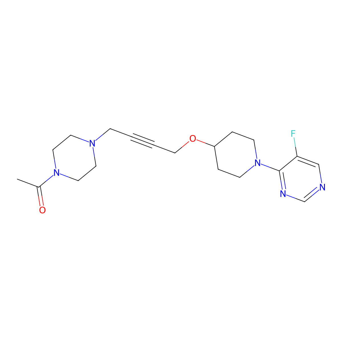 1-[4-(4-{[1-(5-Fluoropyrimidin-4-yl)piperidin-4-yl]oxy}but-2-yn-1-yl)piperazin-1-yl]ethan-1-one molecular structure, CAS 2640968-71-2