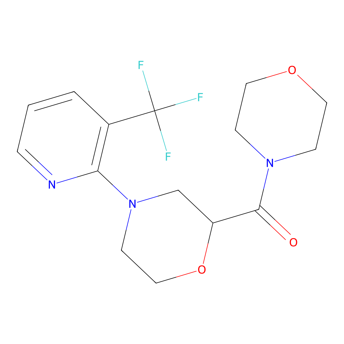 2-(Morpholine-4-carbonyl)-4-[3-(trifluoromethyl)pyridin-2-yl]morpholine molecular structure, CAS 2640968-72-3