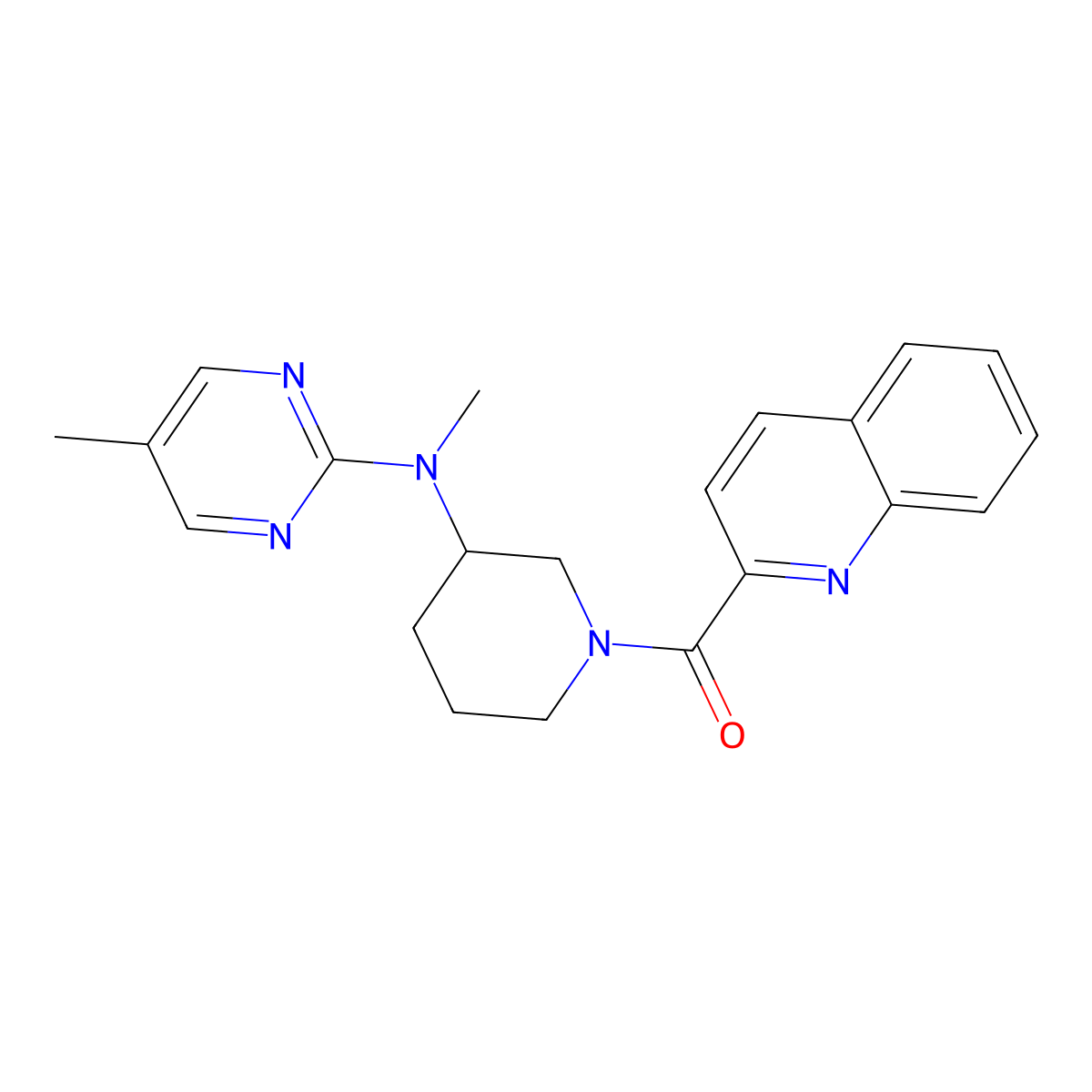 N,5-dimethyl-N-[1-(quinoline-2-carbonyl)piperidin-3-yl]pyrimidin-2-amine molecular structure, CAS 2640968-74-5