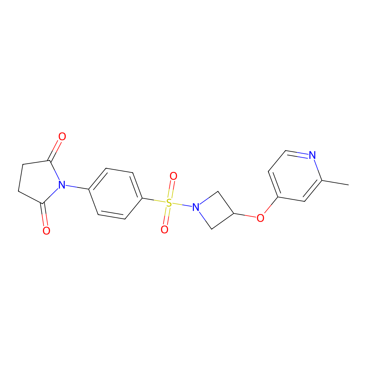 1-[4-({3-[(2-Methylpyridin-4-yl)oxy]azetidin-1-yl}sulfonyl)phenyl]pyrrolidine-2,5-dione molecular structure, CAS 2640968-76-7