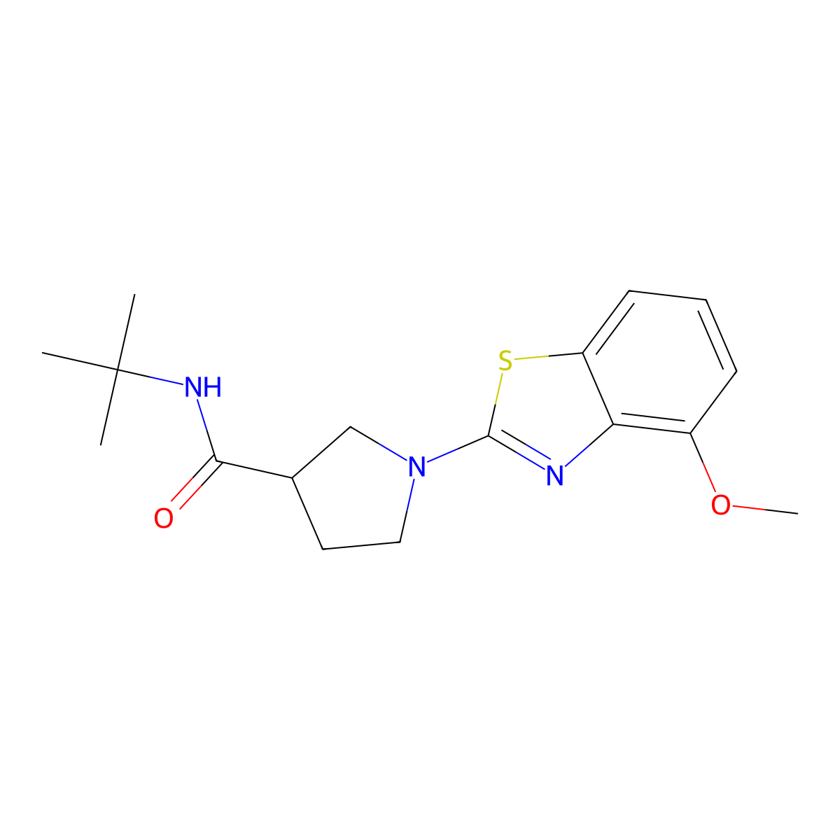 N-tert-butyl-1-(4-methoxy-1,3-benzothiazol-2-yl)pyrrolidine-3-carboxamide molecular structure, CAS 2640968-77-8