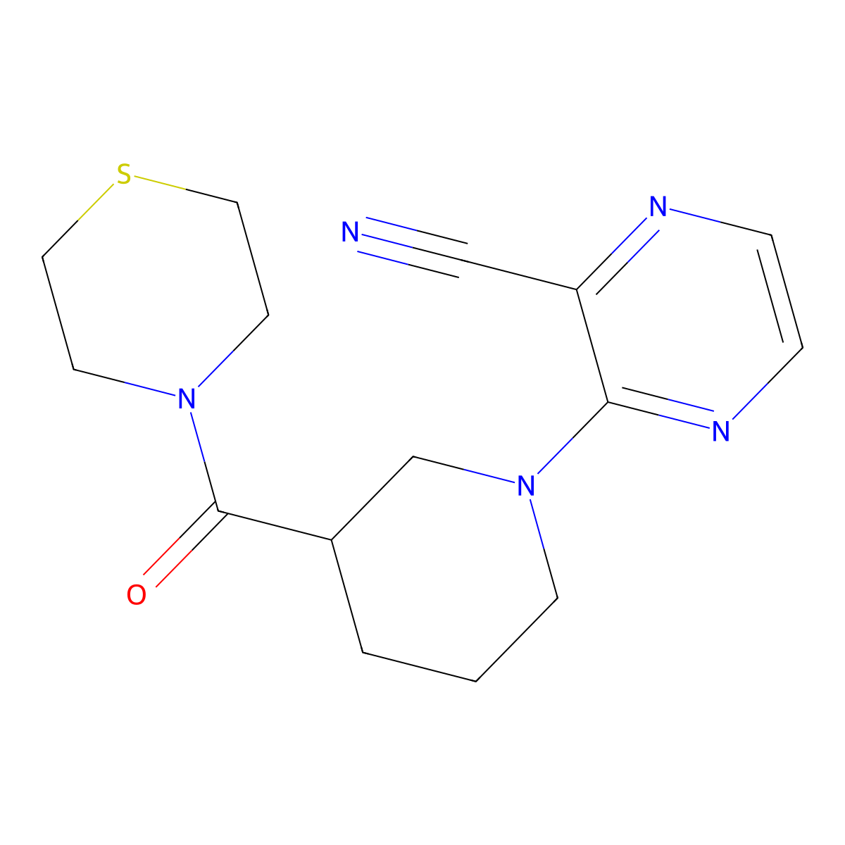 3-[3-(Thiomorpholine-4-carbonyl)piperidin-1-yl]pyrazine-2-carbonitrile molecular structure, CAS 2640968-81-4