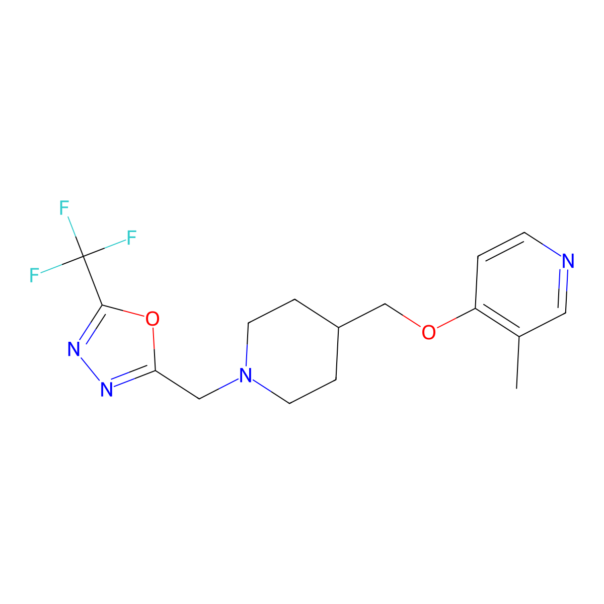 3-Methyl-4-[(1-{[5-(trifluoromethyl)-1,3,4-oxadiazol-2-yl]methyl}piperidin-4-yl)methoxy]pyridine molecular structure, CAS 2640968-88-1
