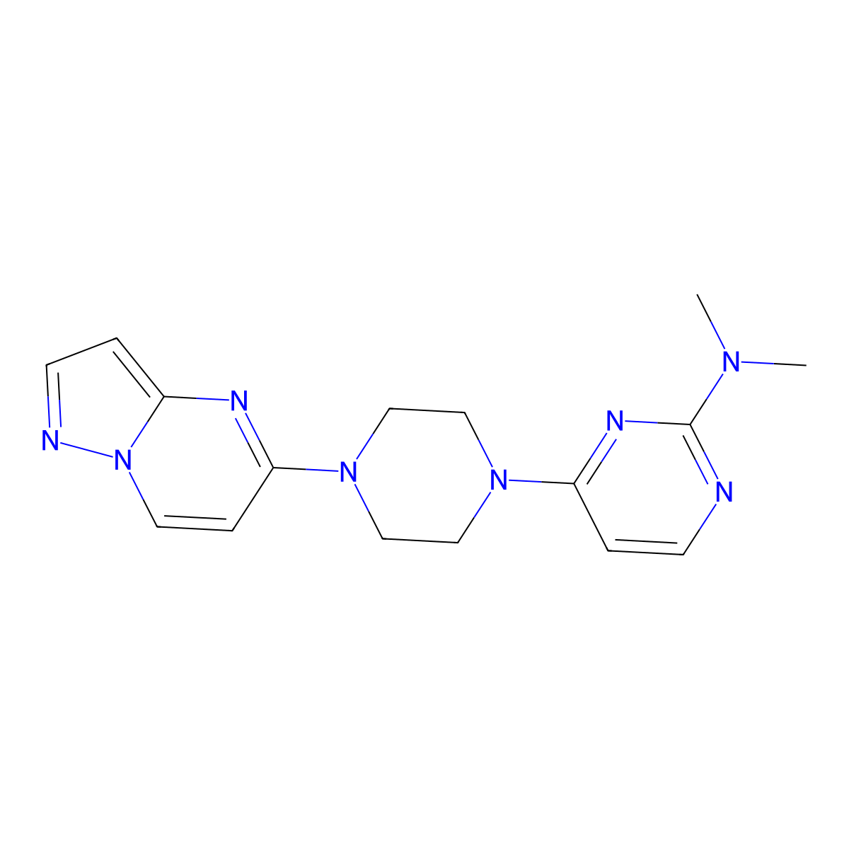 N,N-dimethyl-4-(4-{pyrazolo[1,5-a]pyrimidin-5-yl}piperazin-1-yl)pyrimidin-2-amine molecular structure, CAS 2640968-91-6