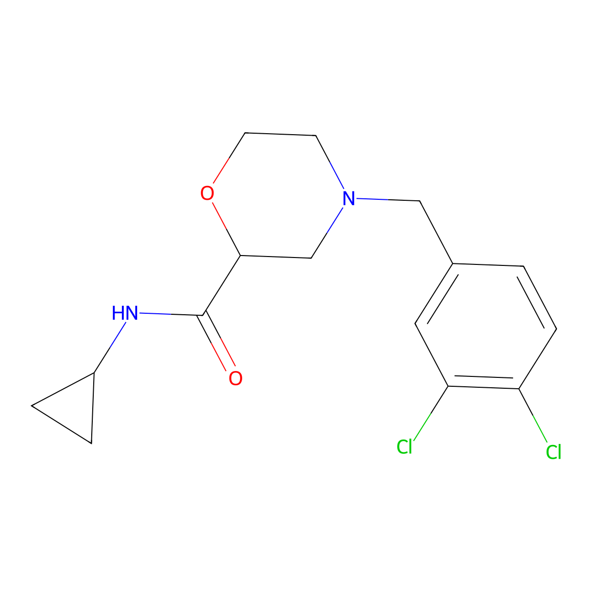 N-cyclopropyl-4-[(3,4-dichlorophenyl)methyl]morpholine-2-carboxamide molecular structure, CAS 2640968-92-7