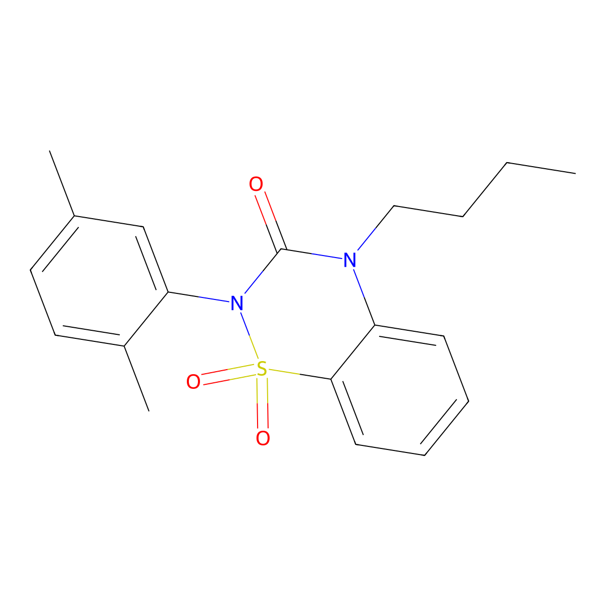 4-Butyl-2-(2,5-dimethylphenyl)-1,1-dioxo-1lambda6,2,4-benzothiadiazin-3-one molecular structure, CAS 2640969-01-1