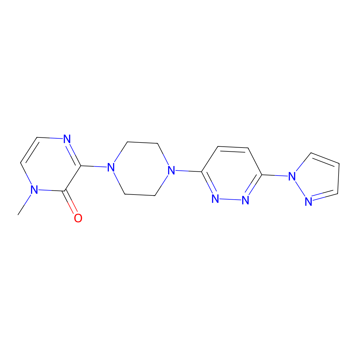 1-methyl-3-{4-[6-(1H-pyrazol-1-yl)pyridazin-3-yl]piperazin-1-yl}-1,2-dihydropyrazin-2-one molecular structure, CAS 2640969-03-3