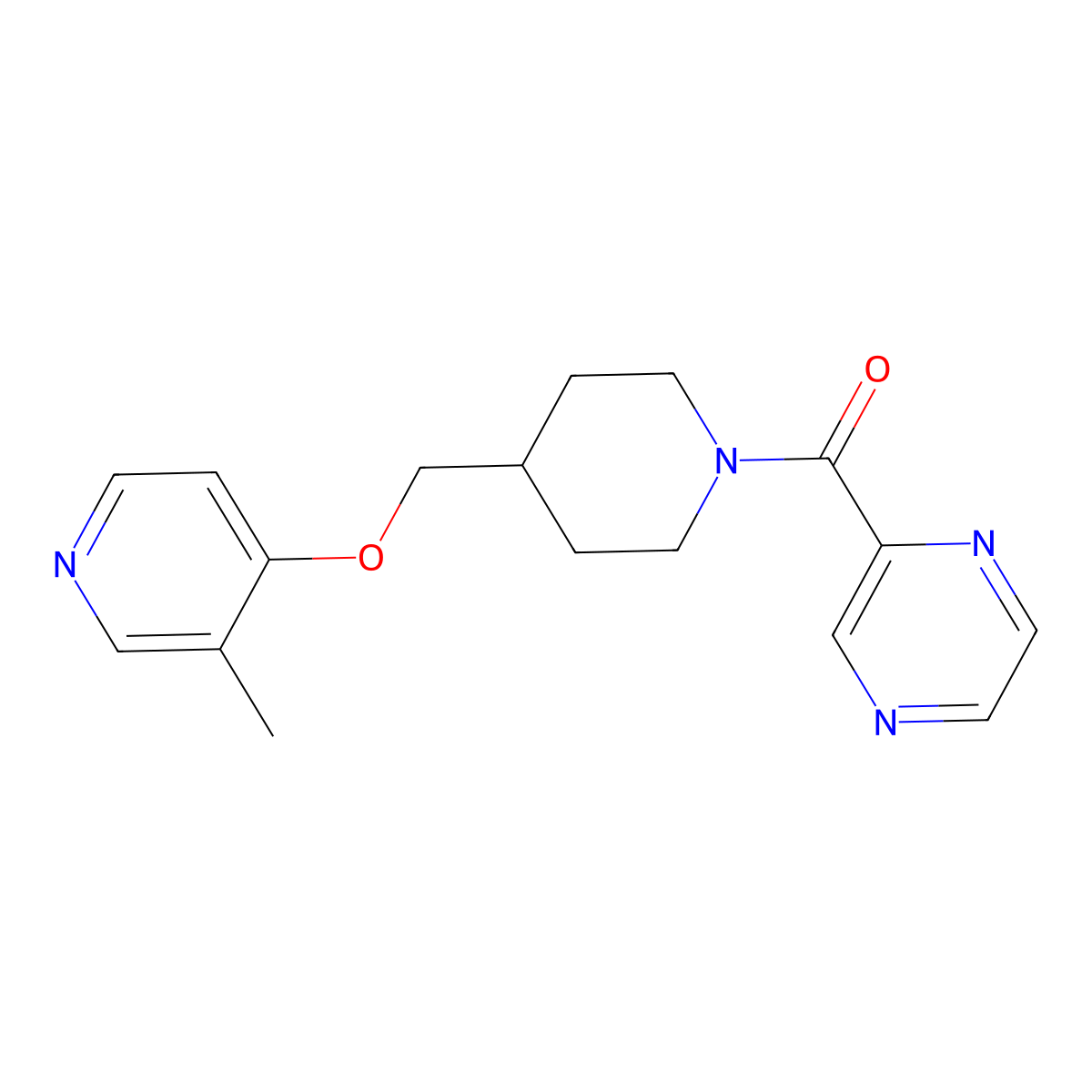 2-(4-{[(3-Methylpyridin-4-yl)oxy]methyl}piperidine-1-carbonyl)pyrazine molecular structure, CAS 2640969-05-5
