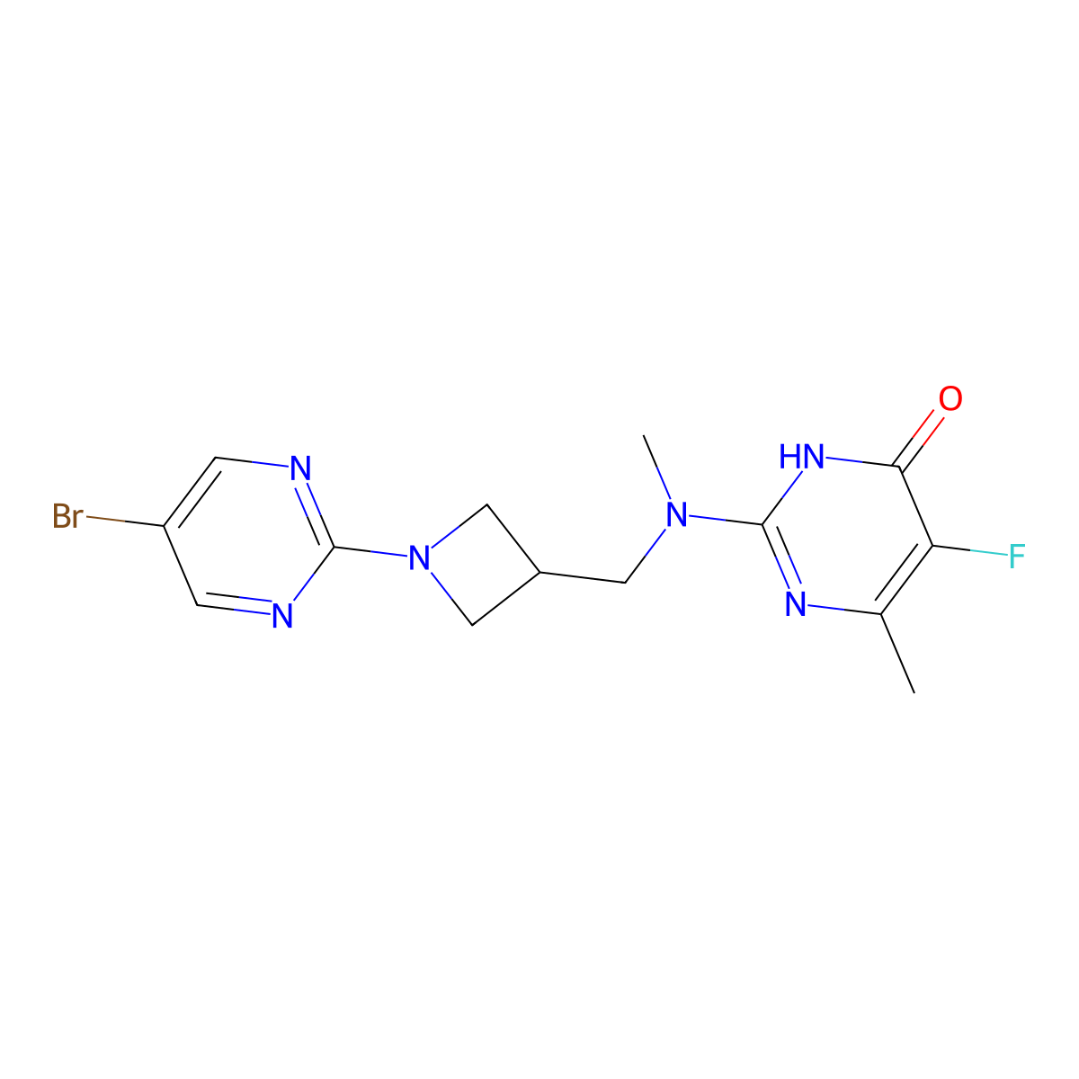 2-({[1-(5-Bromopyrimidin-2-yl)azetidin-3-yl]methyl}(methyl)amino)-5-fluoro-6-methyl-3,4-dihydropyrimidin-4-one molecular structure, CAS 2640969-07-7