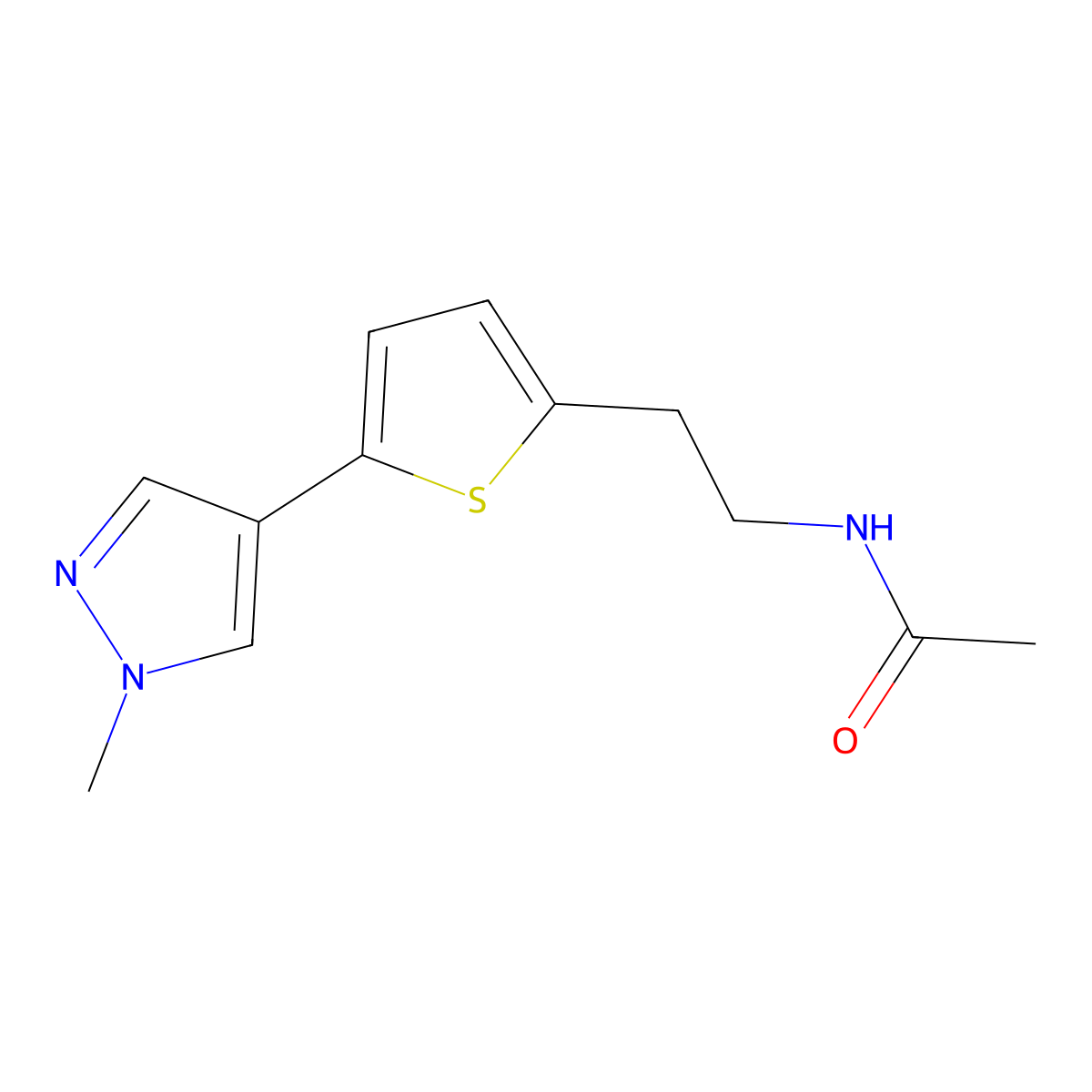N-{2-[5-(1-methyl-1H-pyrazol-4-yl)thiophen-2-yl]ethyl}acetamide molecular structure, CAS 2640969-08-8