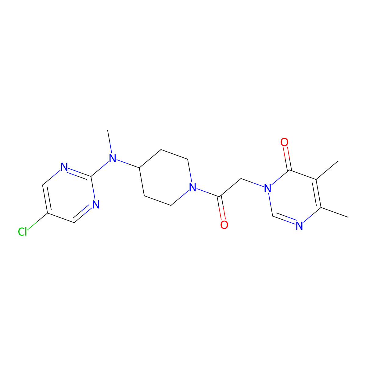 3-(2-{4-[(5-Chloropyrimidin-2-yl)(methyl)amino]piperidin-1-yl}-2-oxoethyl)-5,6-dimethyl-3,4-dihydropyrimidin-4-one molecular structure, CAS 2640969-09-9