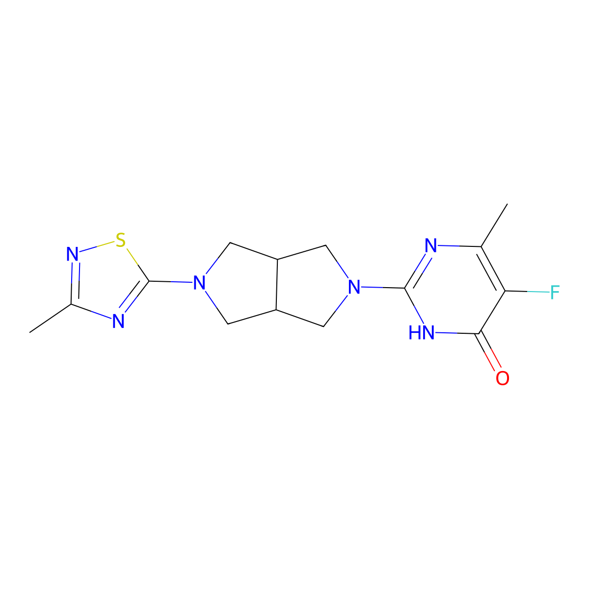 5-Fluoro-6-methyl-2-[5-(3-methyl-1,2,4-thiadiazol-5-yl)-octahydropyrrolo[3,4-c]pyrrol-2-yl]-3,4-dihydropyrimidin-4-one molecular structure, CAS 2640969-10-2