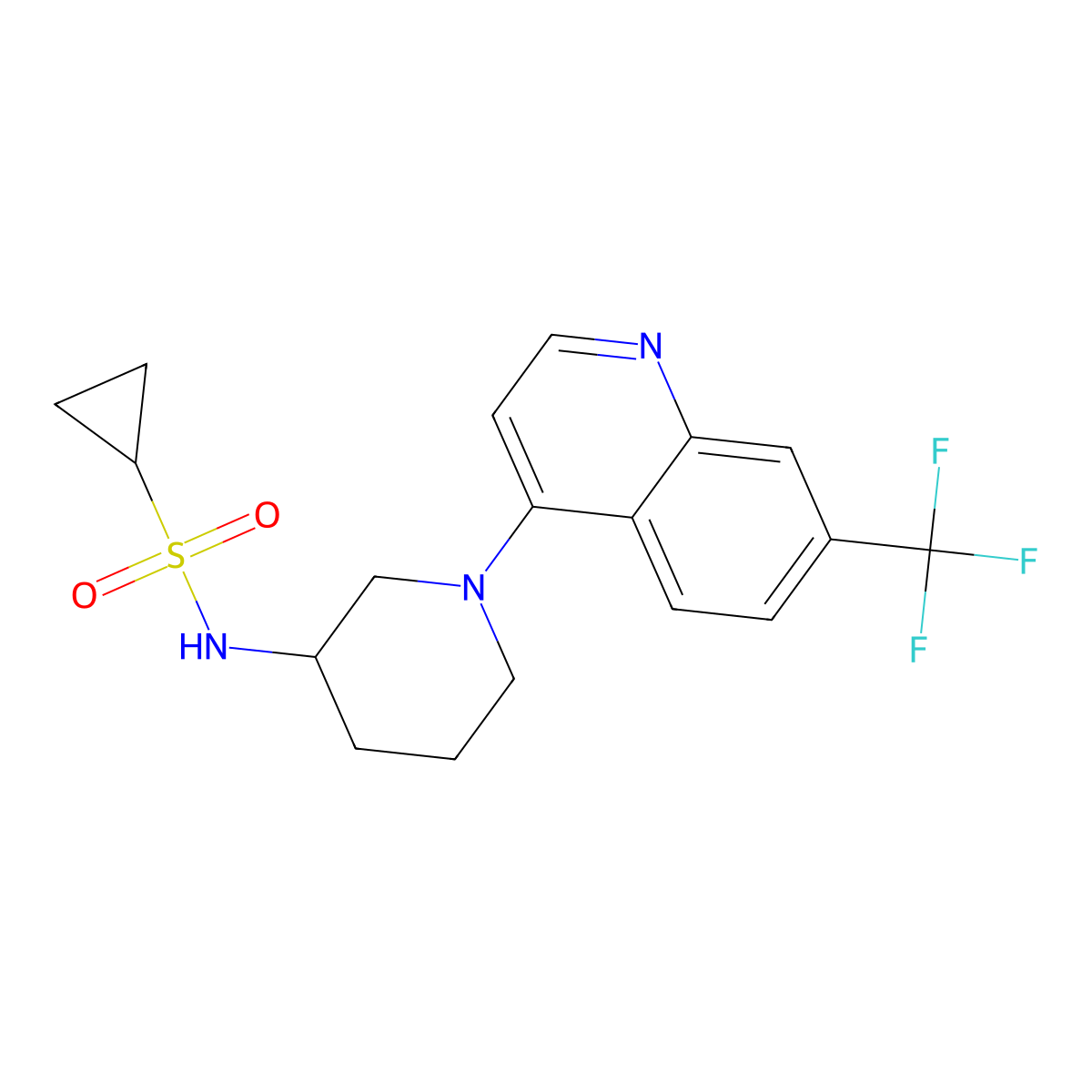 N-{1-[7-(trifluoromethyl)quinolin-4-yl]piperidin-3-yl}cyclopropanesulfonamide molecular structure, CAS 2640969-12-4