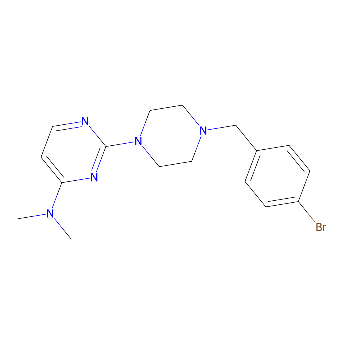 2-{4-[(4-bromophenyl)methyl]piperazin-1-yl}-N,N-dimethylpyrimidin-4-amine molecular structure, CAS 2640969-13-5