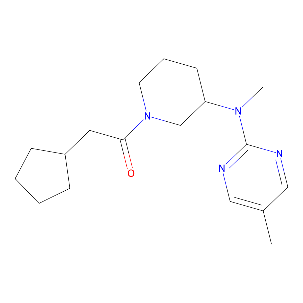 2-Cyclopentyl-1-{3-[methyl(5-methylpyrimidin-2-yl)amino]piperidin-1-yl}ethan-1-one molecular structure, CAS 2640969-15-7