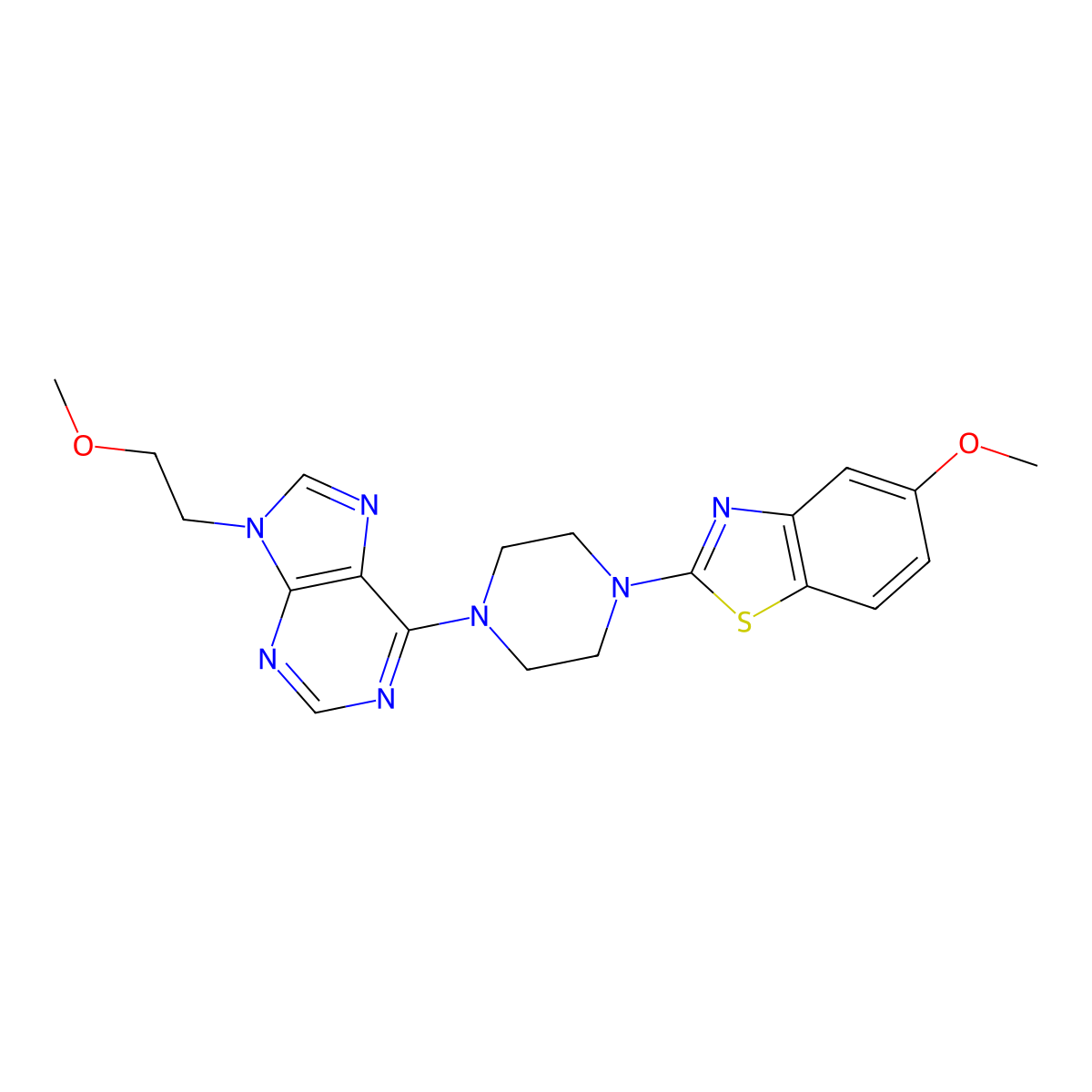 6-[4-(5-methoxy-1,3-benzothiazol-2-yl)piperazin-1-yl]-9-(2-methoxyethyl)-9H-purine molecular structure, CAS 2640969-18-0