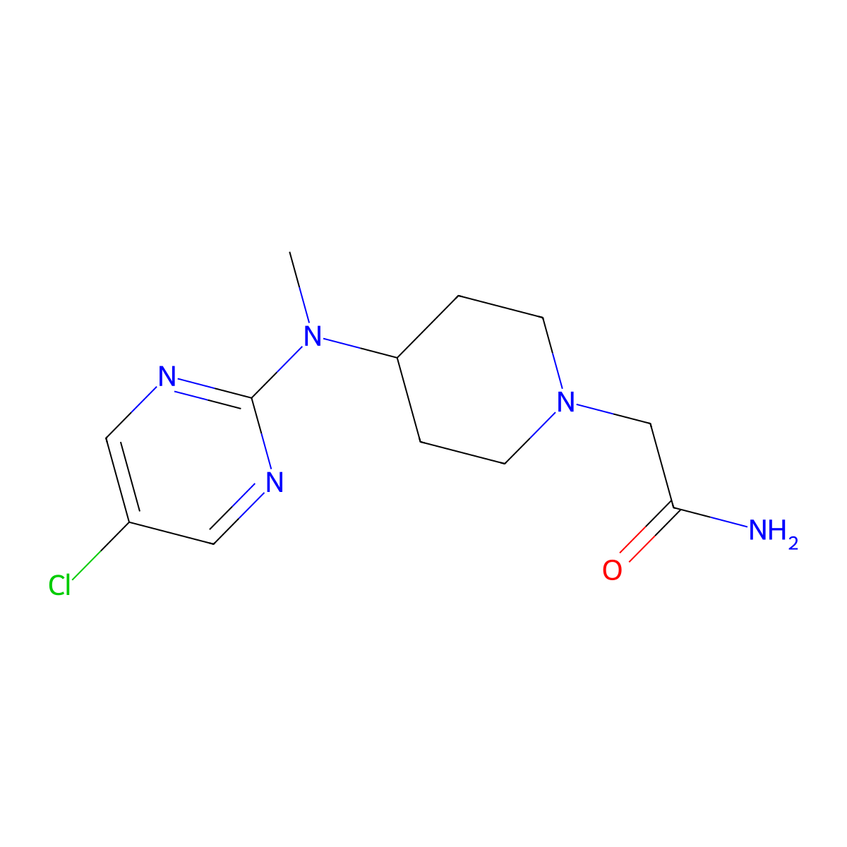 2-{4-[(5-Chloropyrimidin-2-yl)(methyl)amino]piperidin-1-yl}acetamide molecular structure, CAS 2640969-21-5