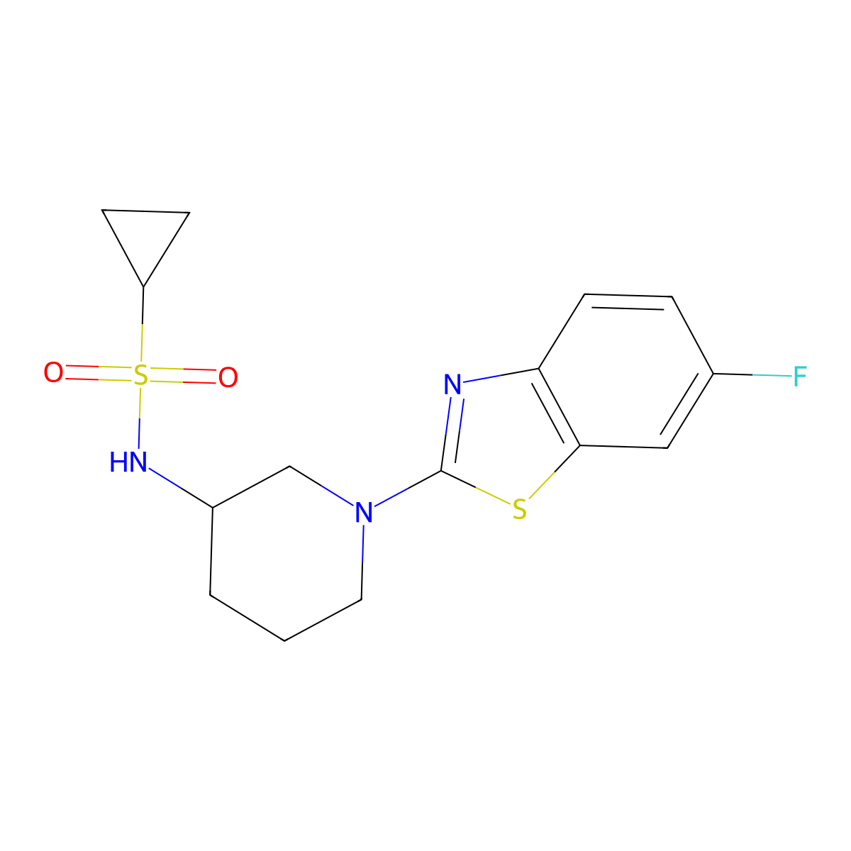 N-[1-(6-fluoro-1,3-benzothiazol-2-yl)piperidin-3-yl]cyclopropanesulfonamide molecular structure, CAS 2640969-22-6