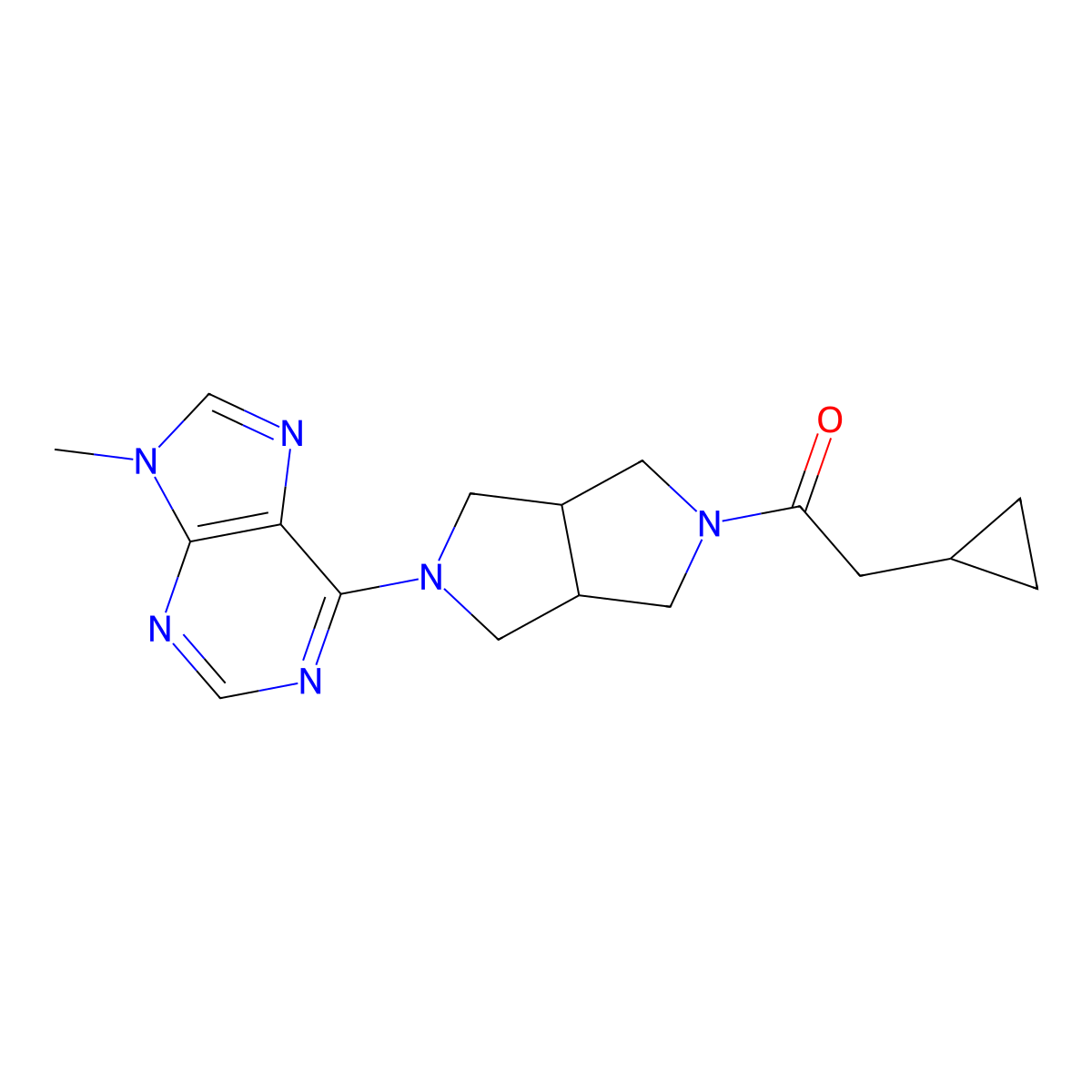 2-cyclopropyl-1-[5-(9-methyl-9H-purin-6-yl)-octahydropyrrolo[3,4-c]pyrrol-2-yl]ethan-1-one molecular structure, CAS 2640969-23-7