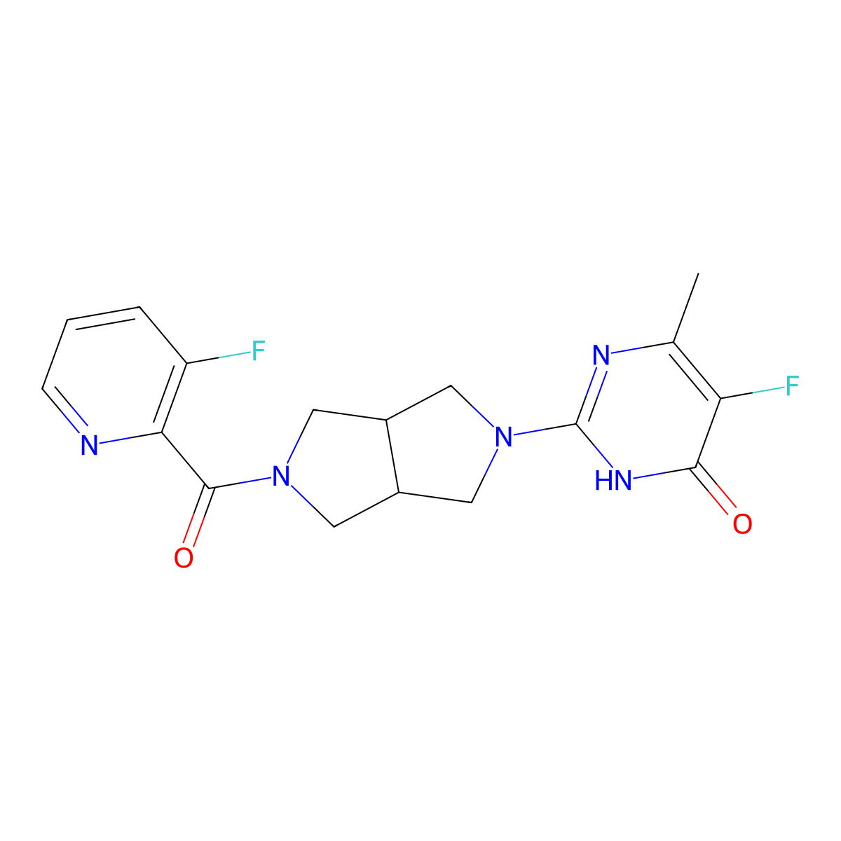 5-Fluoro-2-[5-(3-fluoropyridine-2-carbonyl)-octahydropyrrolo[3,4-c]pyrrol-2-yl]-6-methyl-3,4-dihydropyrimidin-4-one molecular structure, CAS 2640969-32-8