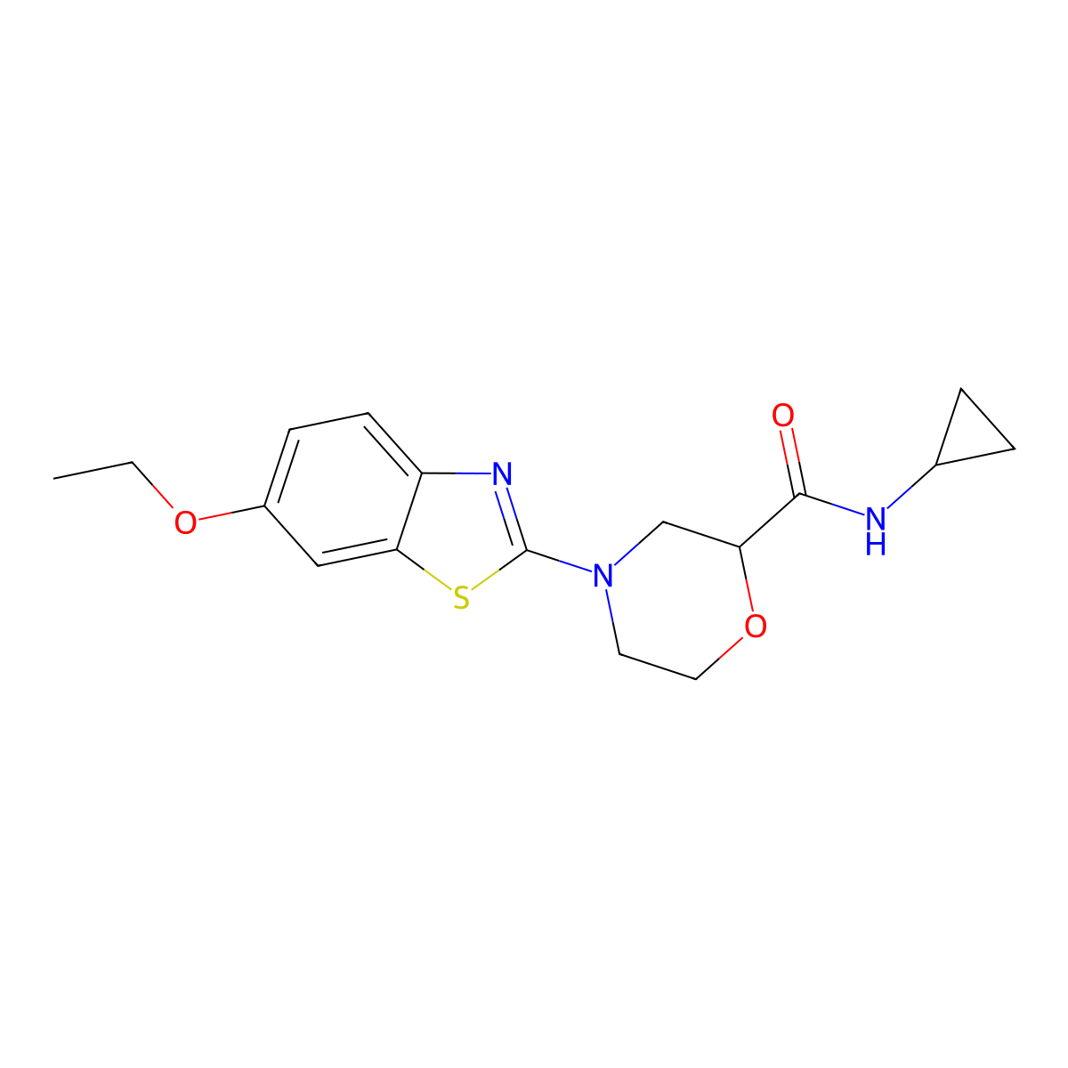 N-cyclopropyl-4-(6-ethoxy-1,3-benzothiazol-2-yl)morpholine-2-carboxamide molecular structure, CAS 2640969-35-1