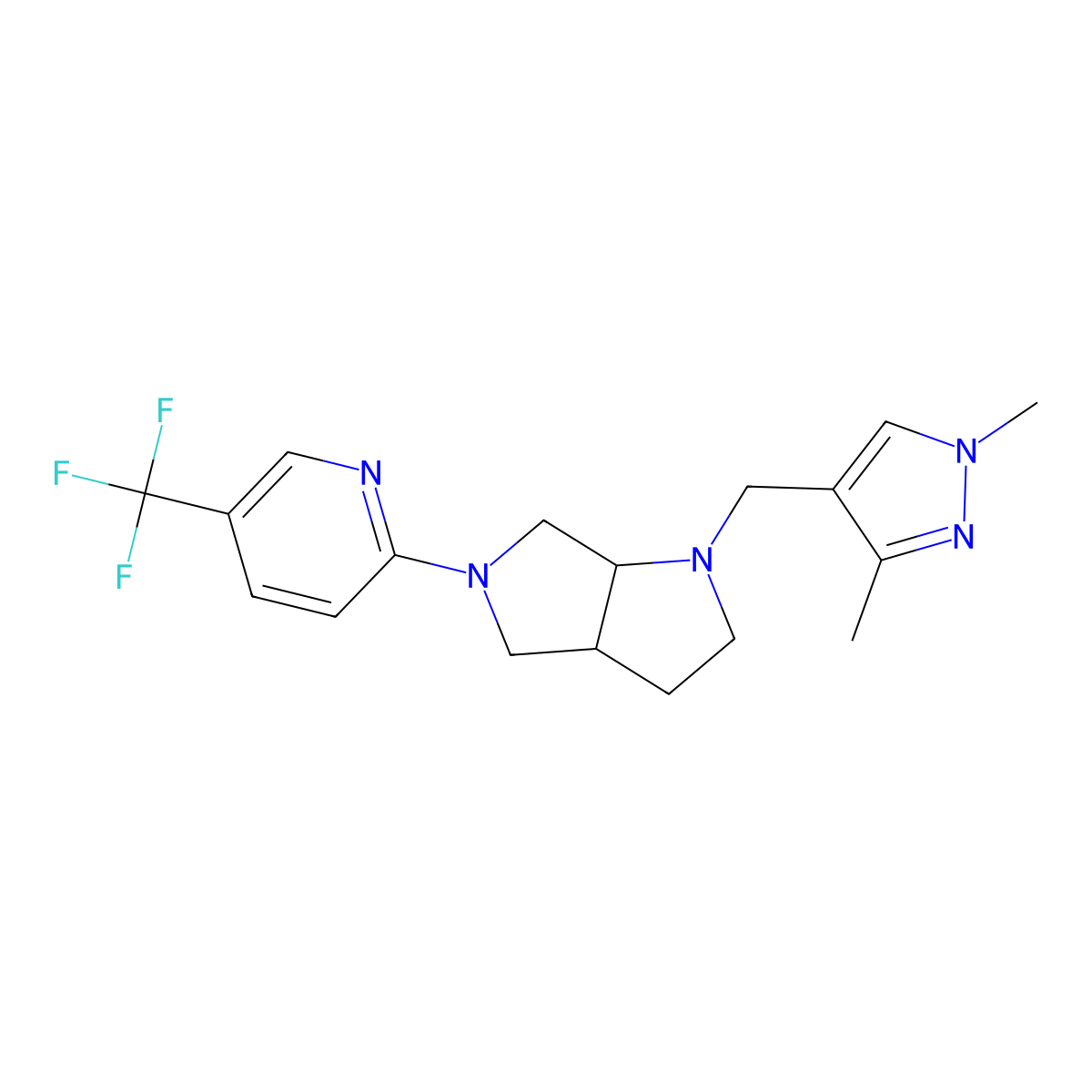 2-{1-[(1,3-dimethyl-1H-pyrazol-4-yl)methyl]-octahydropyrrolo[3,4-b]pyrrol-5-yl}-5-(trifluoromethyl)pyridine molecular structure, CAS 2640969-40-8