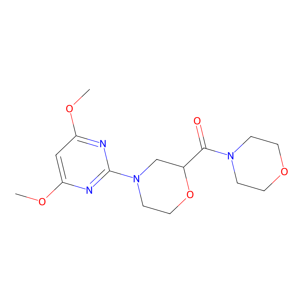 4-(4,6-Dimethoxypyrimidin-2-yl)-2-(morpholine-4-carbonyl)morpholine molecular structure, CAS 2640969-42-0