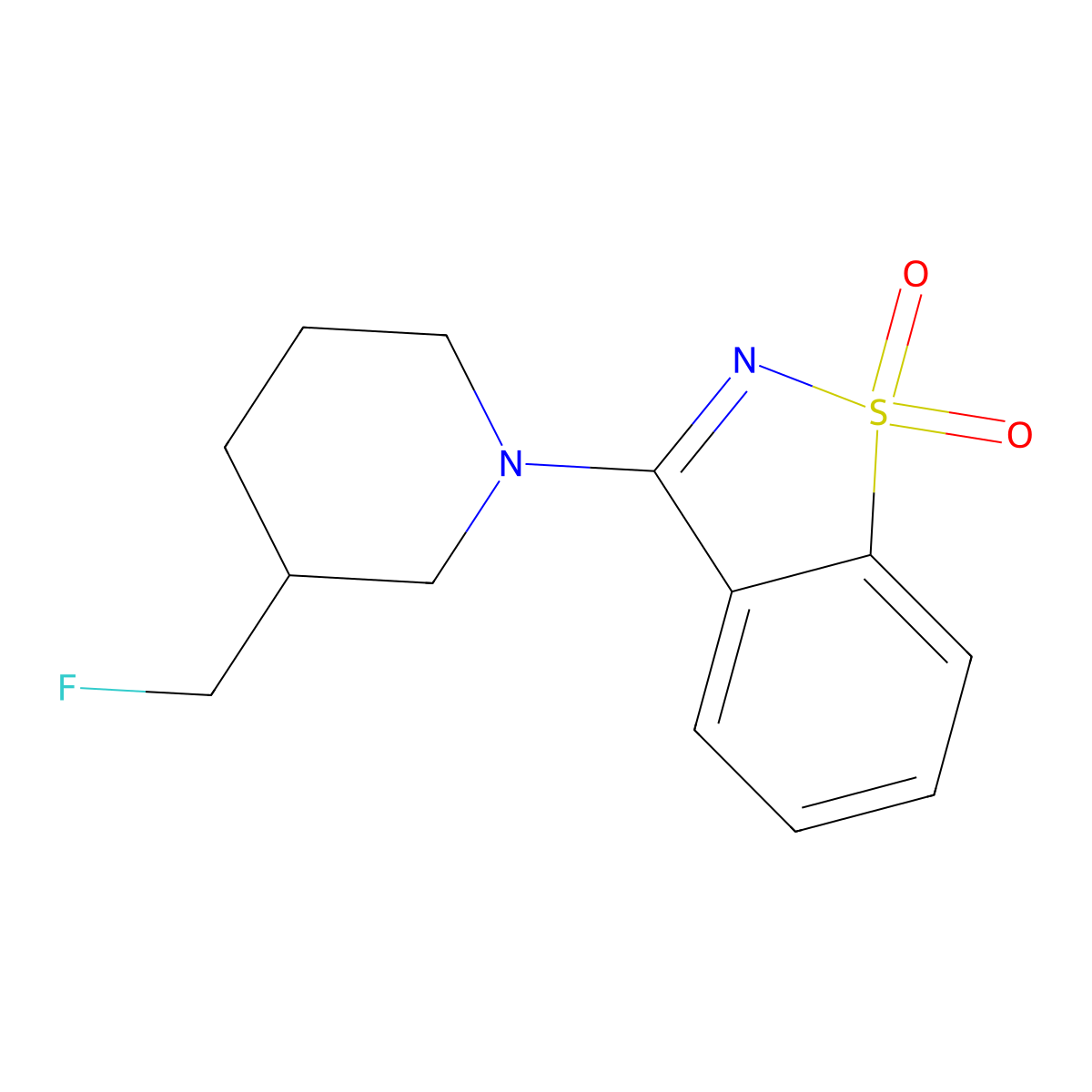 3-[3-(Fluoromethyl)piperidin-1-yl]-1,2-benzothiazole 1,1-dioxide molecular structure, CAS 2640969-44-2