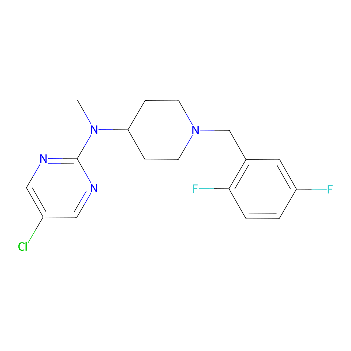 5-chloro-N-{1-[(2,5-difluorophenyl)methyl]piperidin-4-yl}-N-methylpyrimidin-2-amine molecular structure, CAS 2640969-45-3