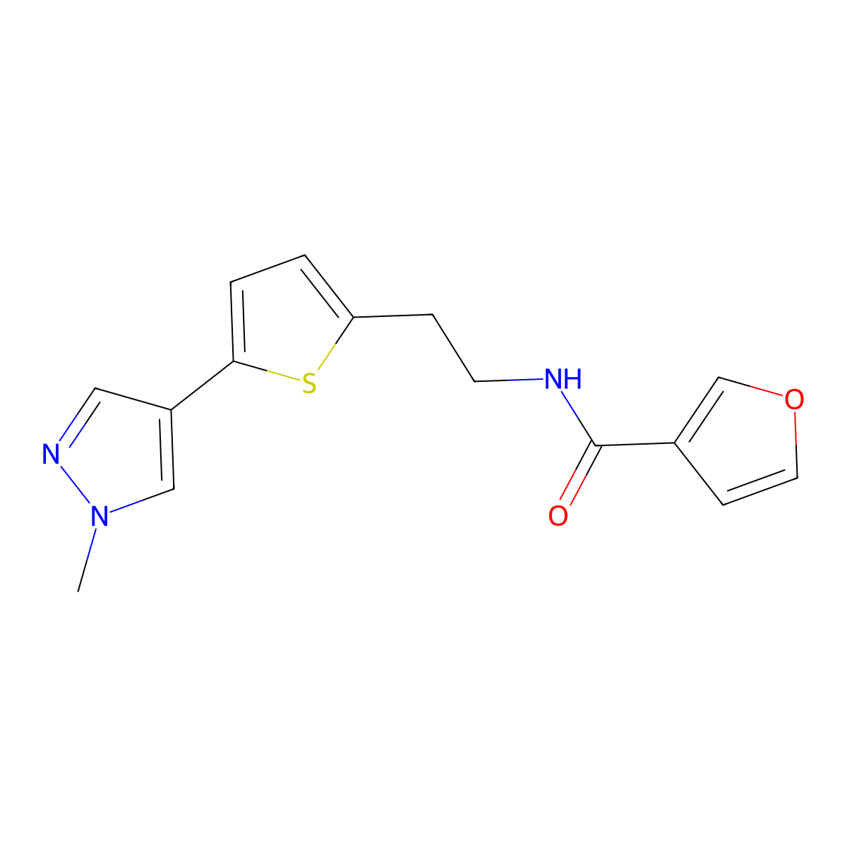 N-{2-[5-(1-methyl-1H-pyrazol-4-yl)thiophen-2-yl]ethyl}furan-3-carboxamide molecular structure, CAS 2640969-47-5