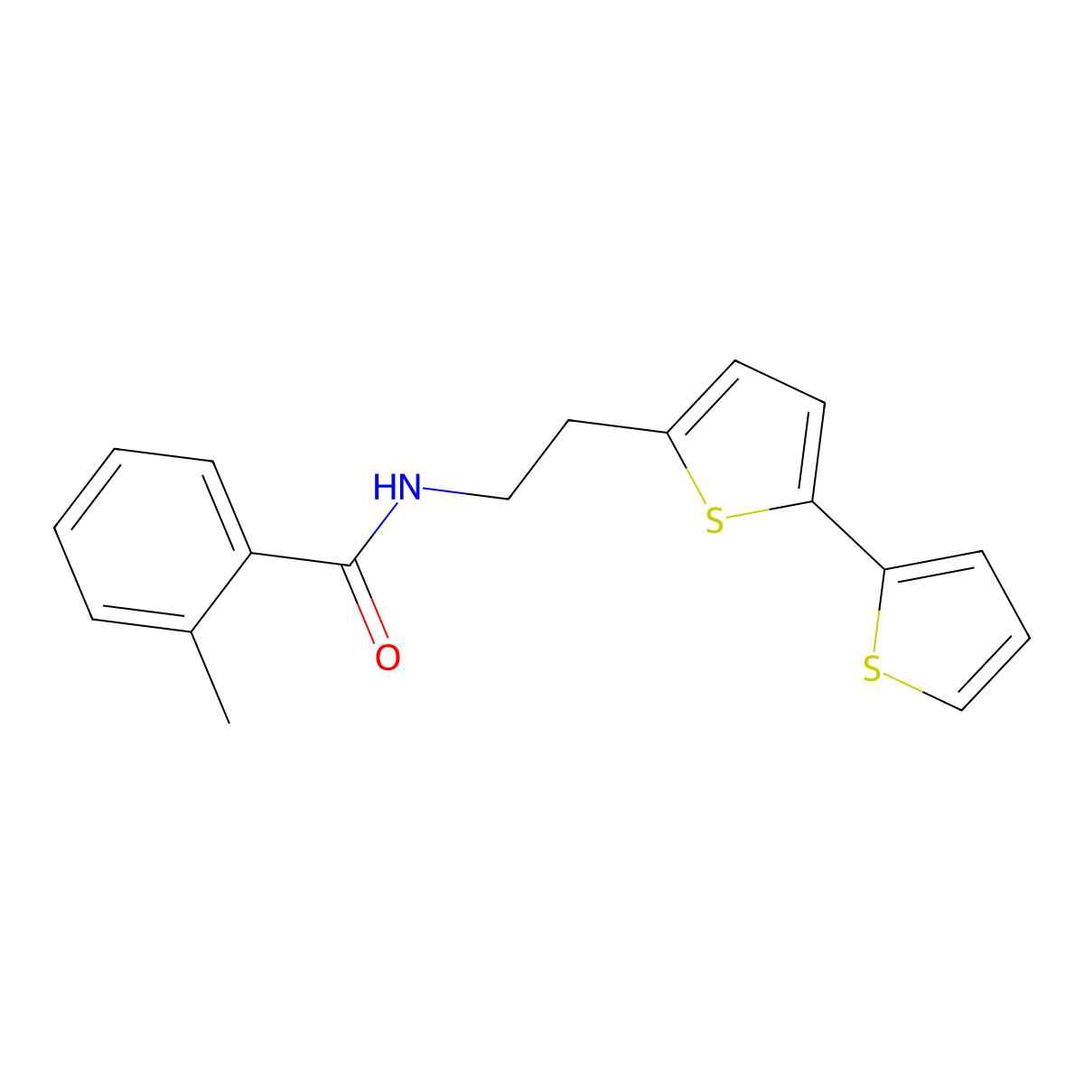 N-(2-{[2,2'-bithiophene]-5-yl}ethyl)-2-methylbenzamide molecular structure, CAS 2640969-49-7